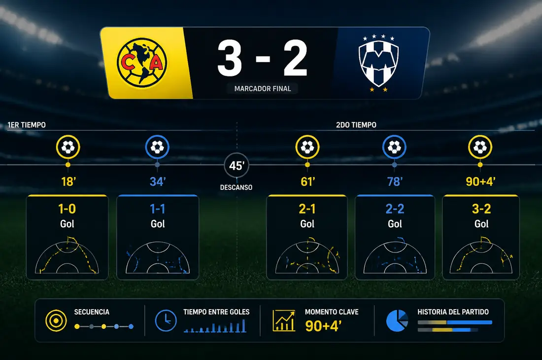 Secuencia de goles y marcador del América